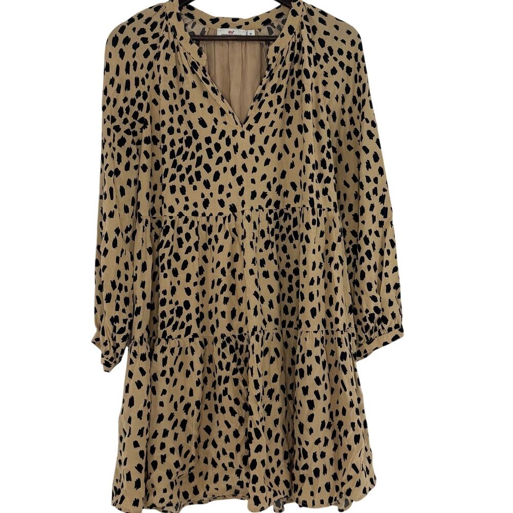 Vineyard Vines Leopard Tiered Mini Dress Womens M Long Sleeve V-Neck